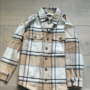 Plaid Kids Shirt in Tan and Cream